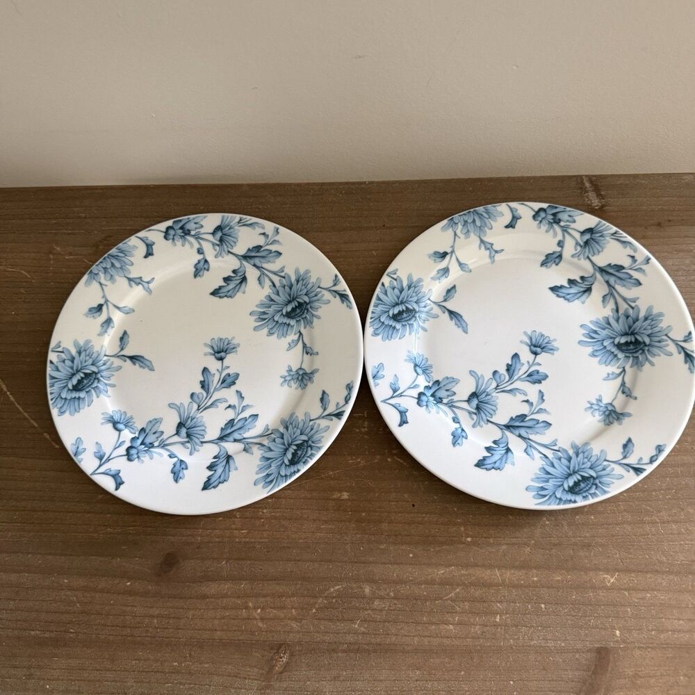 Spode Home Vintage Denim Salad Plates 7.5" Blue Floral On White Set Of 2